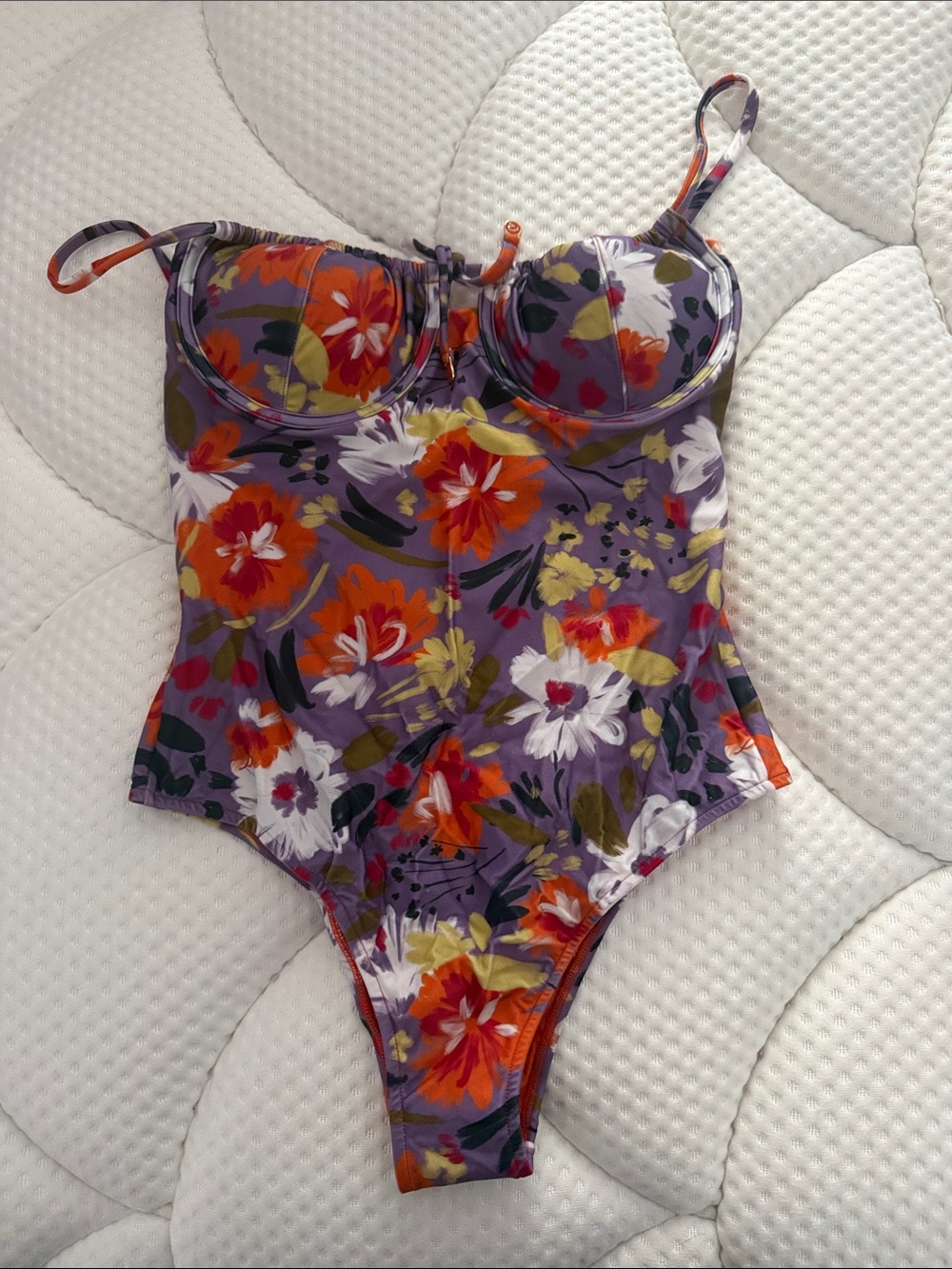 Floral One-Piece Swimsuit in Purple and Orange